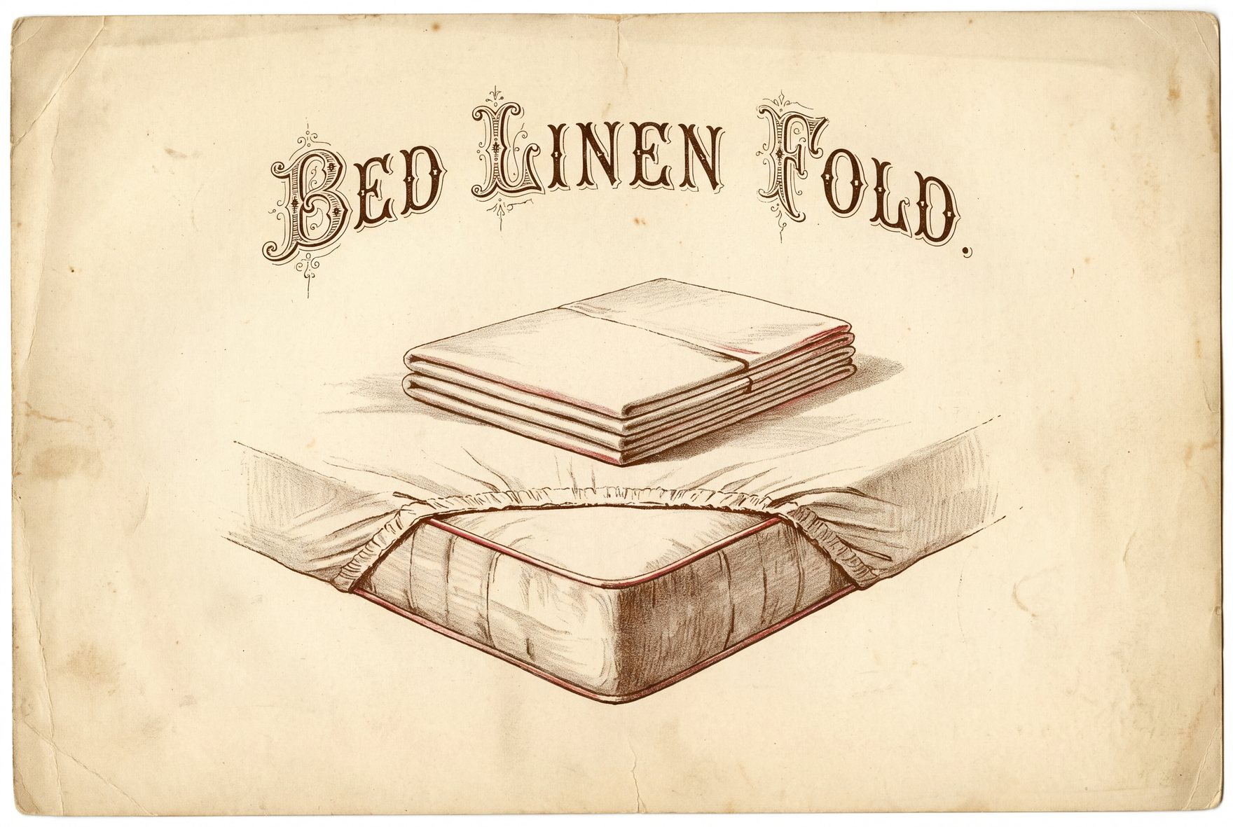 A mattress corner with a white fitted sheet pulled snug around the side and tucked underneath, and a folded flat sheet lying on the mattress top.