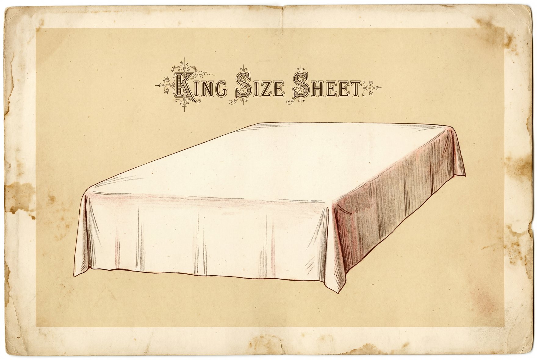 A white flat sheet laid over a king mattress, falling evenly down each long side and tucked beneath the foot of the mattress.