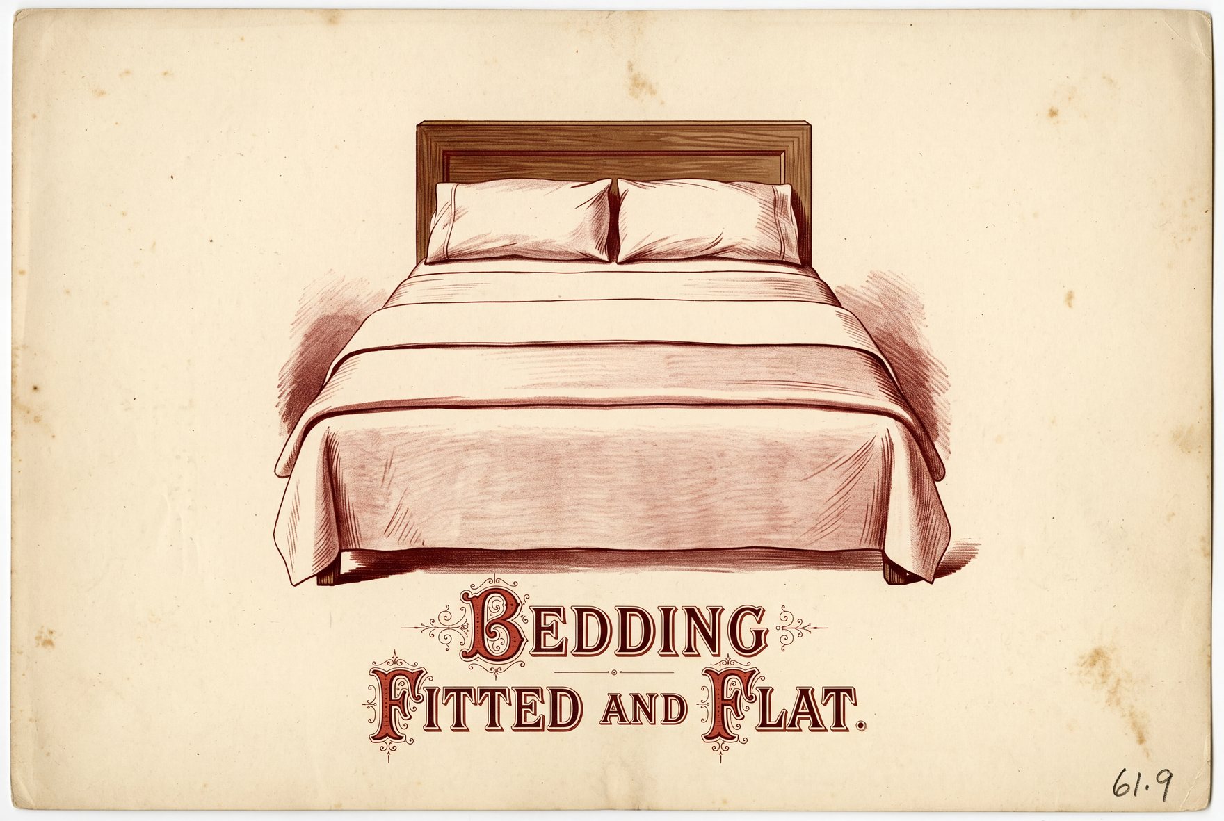 Illustration of a made bed from the foot end. A fitted sheet covers the mattress, a flat sheet is folded back over the top of a duvet, and two pillows rest against a wooden headboard.