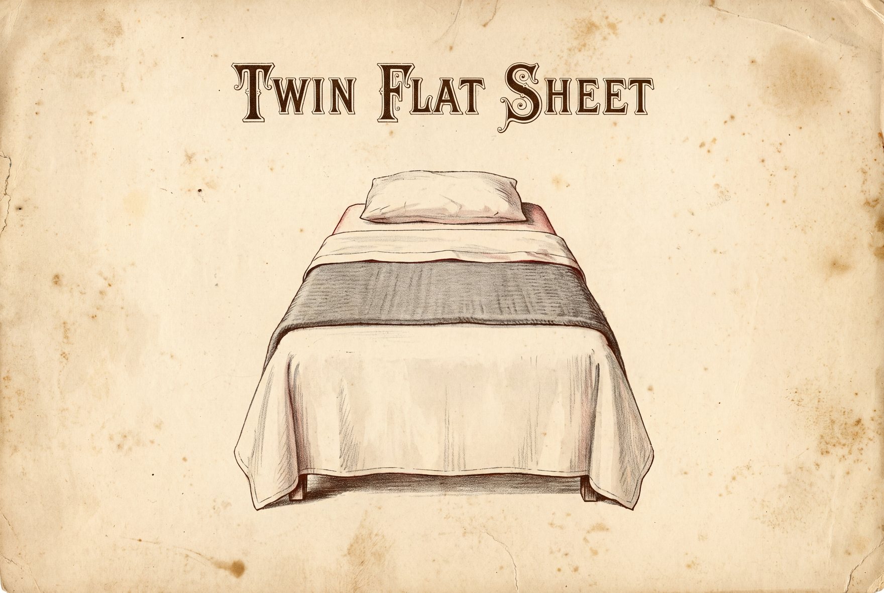 A twin bed with a white flat sheet tucked in at the foot of the mattress and its top edge folded back over a gray blanket just below the pillow.